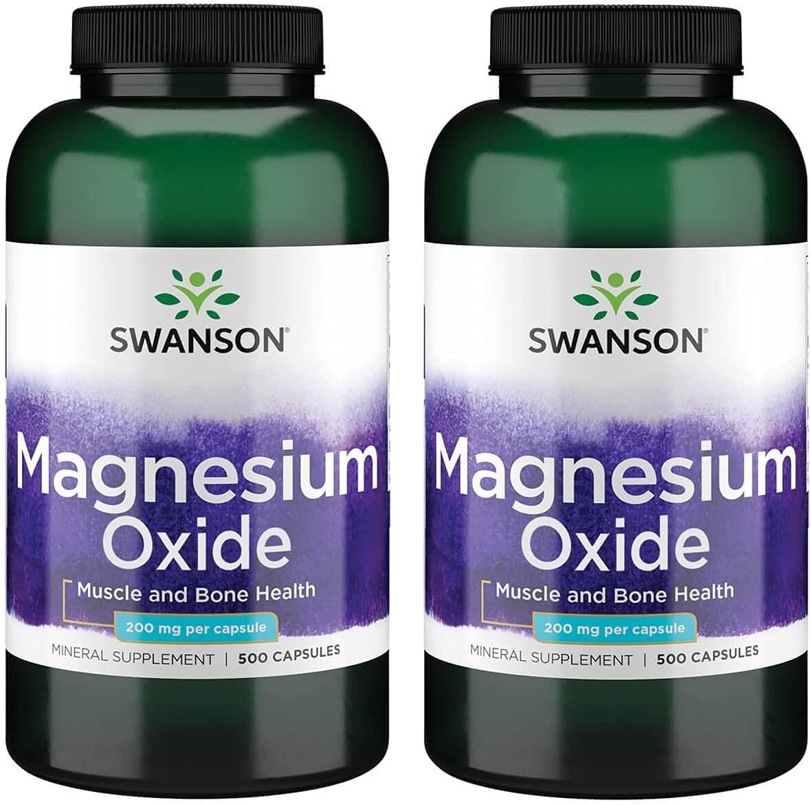 Swanson  Magnesium Oxide 400mg Capsules for Bone, Muscle, and Mood Support - 500 Capsules (2 Pack)
