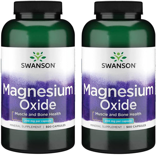 Swanson  Magnesium Oxide 400mg Capsules for Bone, Muscle, and Mood Support - 500 Capsules (2 Pack)