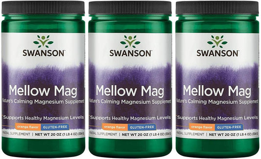 Swanson Mellow Magnesium Drink Powder Orange 3 Pack - Bone & Muscle Support Supplement - Vegan, Non-GMO, Sugar Free - 330 mg Magnesium Carbonate