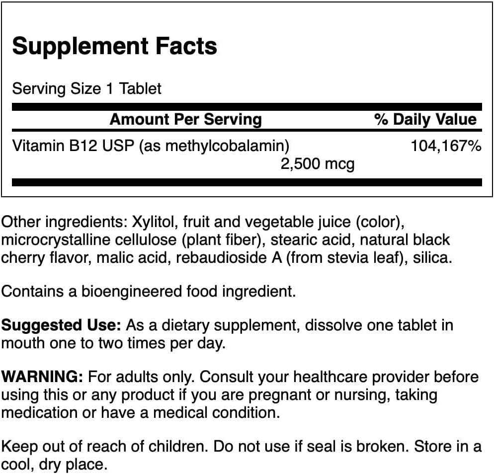 Swanson Methylcobalamin High Absorption Vitamin B-12 2.5 Milligrams 60 Tabs