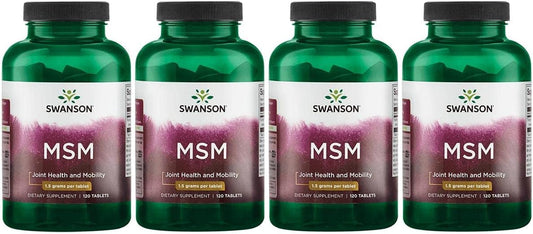 Swanson MSM Supplement 1500mg, 120 Tablets (Pack of 4) for Joint Health and Inflammation Support
