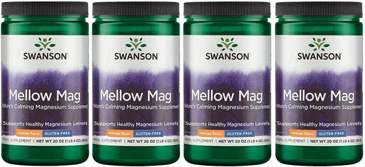 Swanson Orange Mellow Magnesium Drink Powder - Bone & Muscle Support Supplement, Vegan, Non-GMO, Sugar Free - 4 Pack, 330 mg