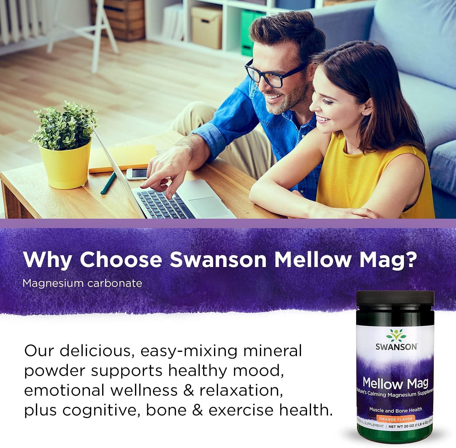 Swanson Orange Mellow Magnesium Drink Powder - Bone & Muscle Support Supplement, Vegan, Non-GMO, Sugar Free - 4 Pack, 330 mg