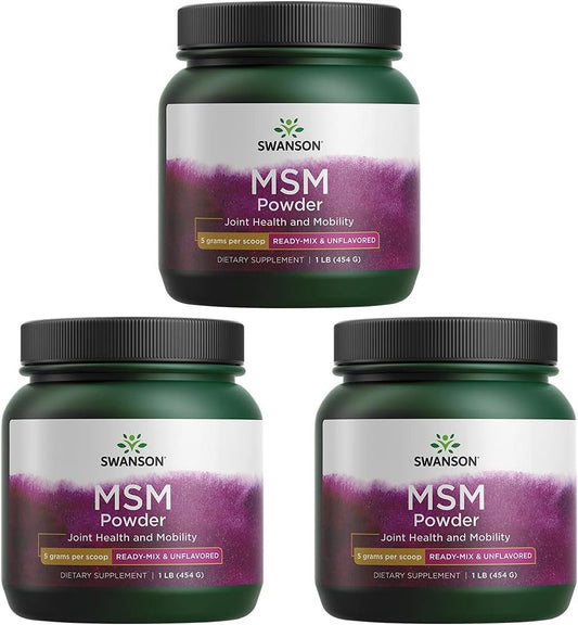 Swanson Premium Brand MSM Powder - Unflavored and Convenient Ready-Mix 1 lb Pwdr (Pack of 3)