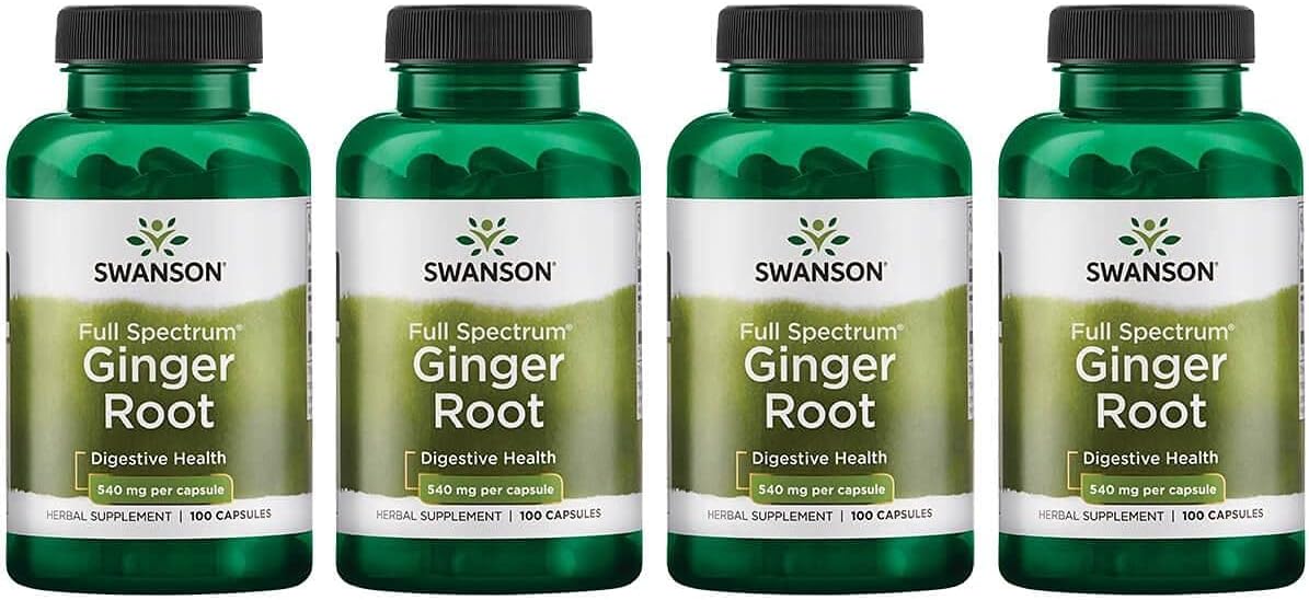 Swanson Premium Full Spectrum Ginger Root Capsules - 540 mg, 100 Count, Pack of 4