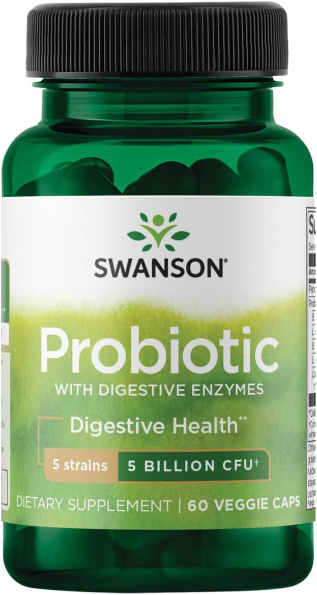 Swanson Probiotic and Digestive Enzymes Supplement - 60 Veg Capsules, 5 Billion CFU