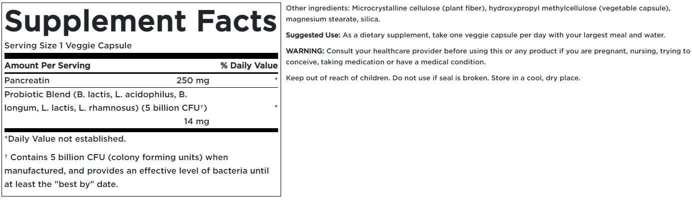Swanson Probiotic and Digestive Enzymes Supplement - 60 Veg Capsules, 5 Billion CFU