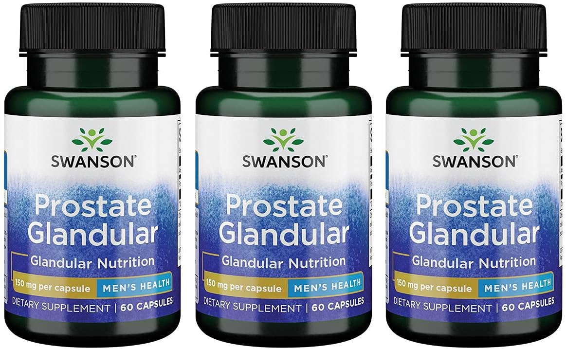 Swanson Raw Prostate Glandular Capsules - 150mg, 60 Count (Pack of 3)