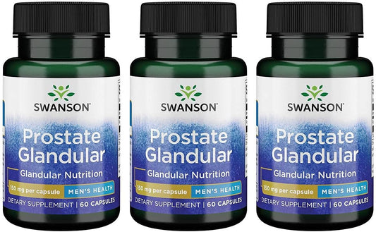 Swanson Raw Prostate Glandular Capsules - 150mg, 60 Count (Pack of 3)