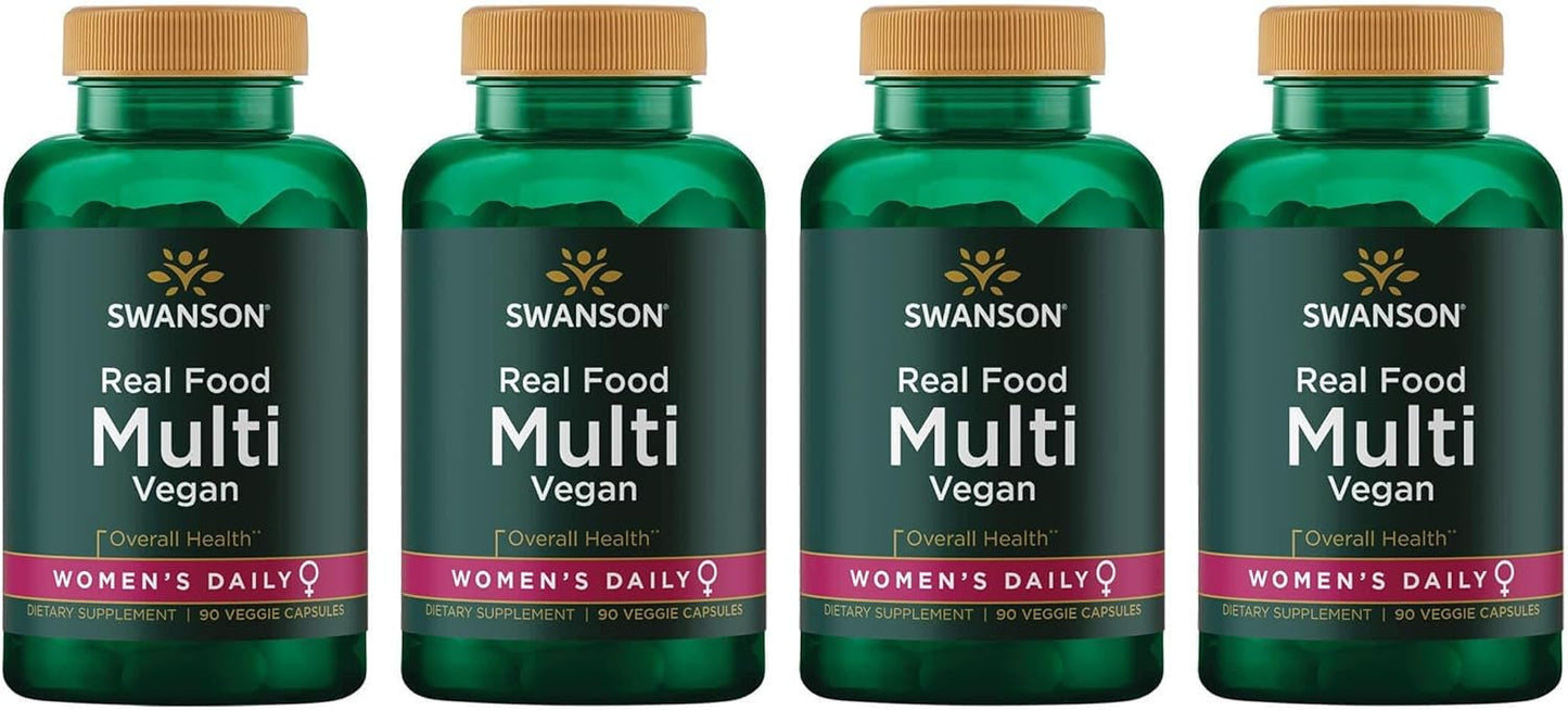 Swanson Real Food Multi Women's Multivitamin Multimineral Supplement - Women's Health Support - Vegan, Gluten-Free, Non-GMO - 90 Veggie Capsules (4 Pack)