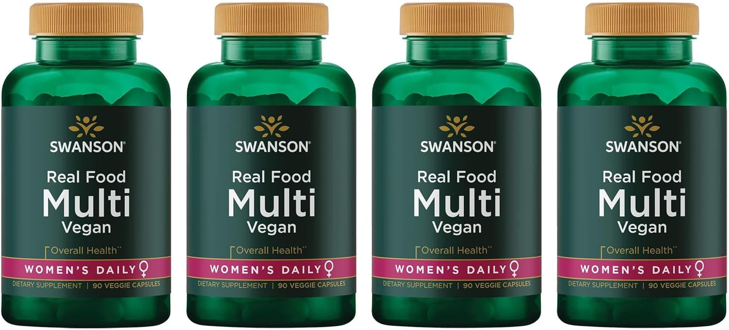 Swanson Real Food Multi Women's Multivitamin Multimineral Supplement - Women's Health Support - Vegan, Gluten-Free, Non-GMO - 90 Veggie Capsules (4 Pack)