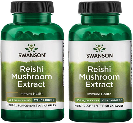 Swanson Reishi Mushroom Extract 500mg 90 Capsules x 2 - Pack of 2