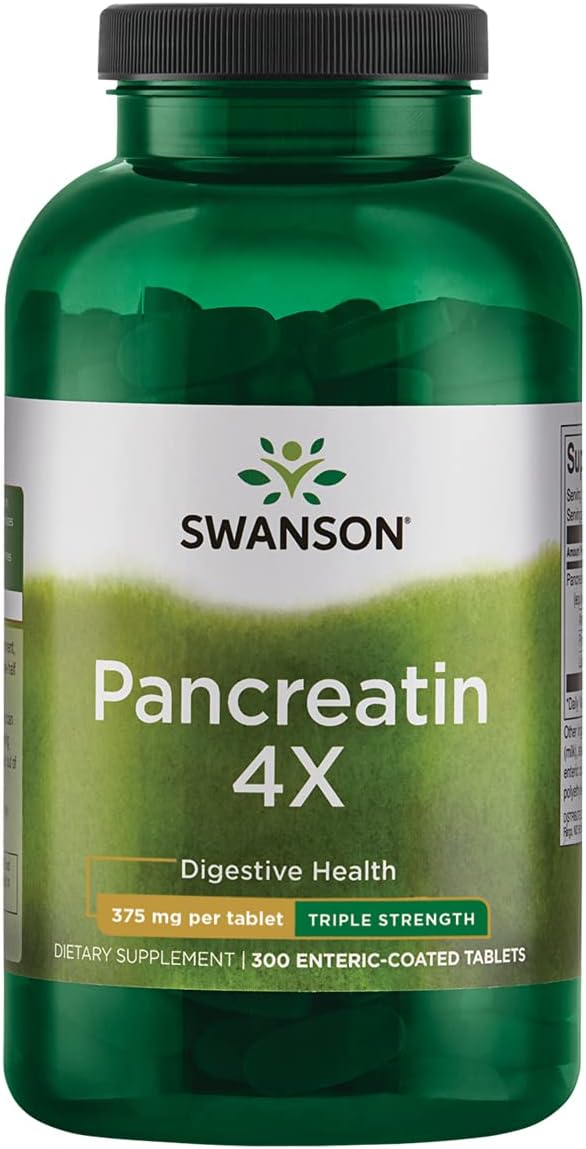 Swanson Triple-Strength Pancreatin 4X Enzyme Tablets - 375mg, 300 Count