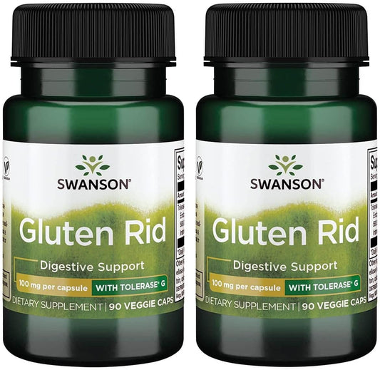 Swanson Ultra Gluten Rid Supplement with Tolerase G, 100mg, 90 Vegetarian Capsules - Pack of 2