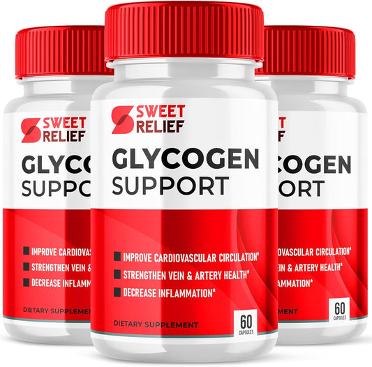 Sweet Relief Glycogen Support Capsules - 3 Pack for Blood Vessel Health - 180 Capsules of Sweet Relief Supplement