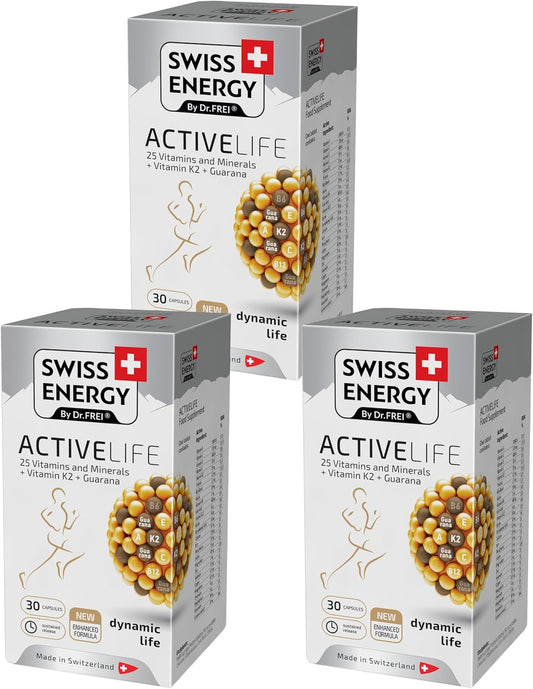 Swiss Energy Activelife 25 Vitamins and Minerals with Vitamin K2 and Guarana, 90 Sustained-Release Capsules