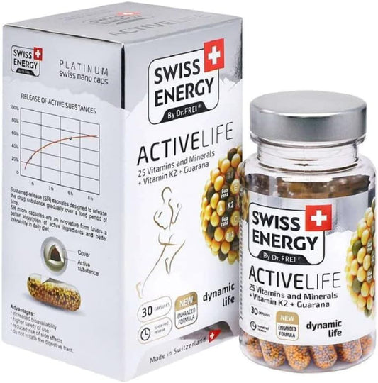 Swiss Energy Activelife Multivitamin with Vitamin K2, Guarana - 30 Sustained-Release Capsules