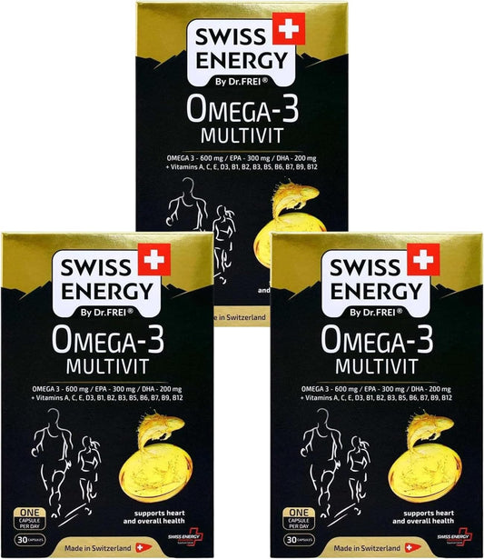 Swiss Energy Omega-3 MULTIVIT Capsules - 12 Essential Vitamins and Omega-3 Fatty Acid Complex, Pack of 90