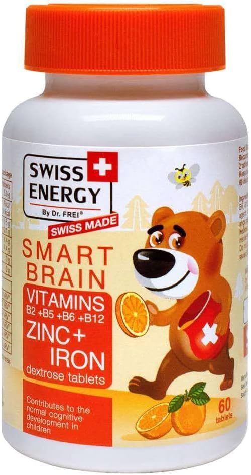 Swiss Energy Smart Brain Kids Vitamin B Complex with Zinc and Iron 60 Tablets for Enhanced Cognitive Function