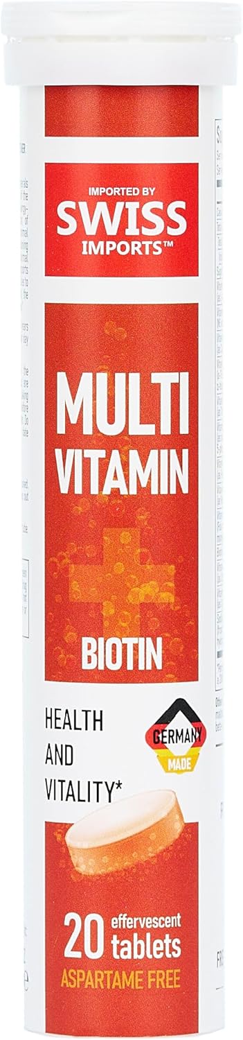 Swiss Imports Effervescent Multivitamins + Biotin 12-Pack for Wellness and Vitality, 240 Tablets with Vitamins C, E, B1, B2, B6, B12, A, D3