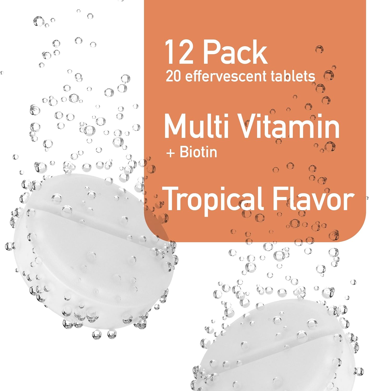 Swiss Imports Effervescent Multivitamins + Biotin 12-Pack for Wellness and Vitality, 240 Tablets with Vitamins C, E, B1, B2, B6, B12, A, D3