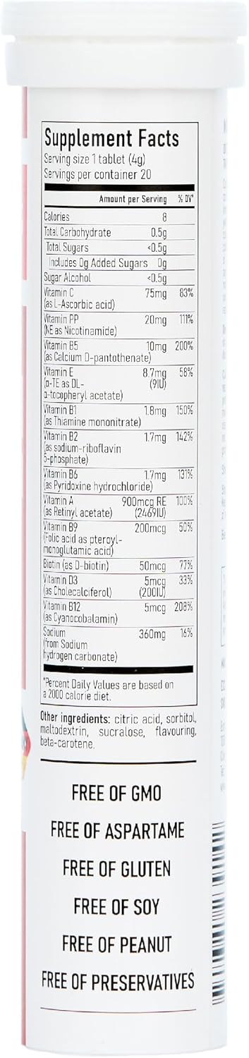 Swiss Imports Effervescent Multivitamins + Biotin 12-Pack for Wellness and Vitality, 240 Tablets with Vitamins C, E, B1, B2, B6, B12, A, D3