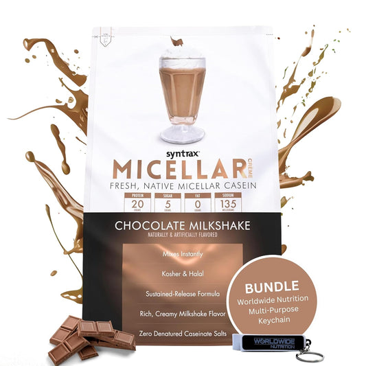 Syntrax Bundle: Micellar Créme Chocolate Milkshake, 2lb + Worldwide Nutrition Keychain
