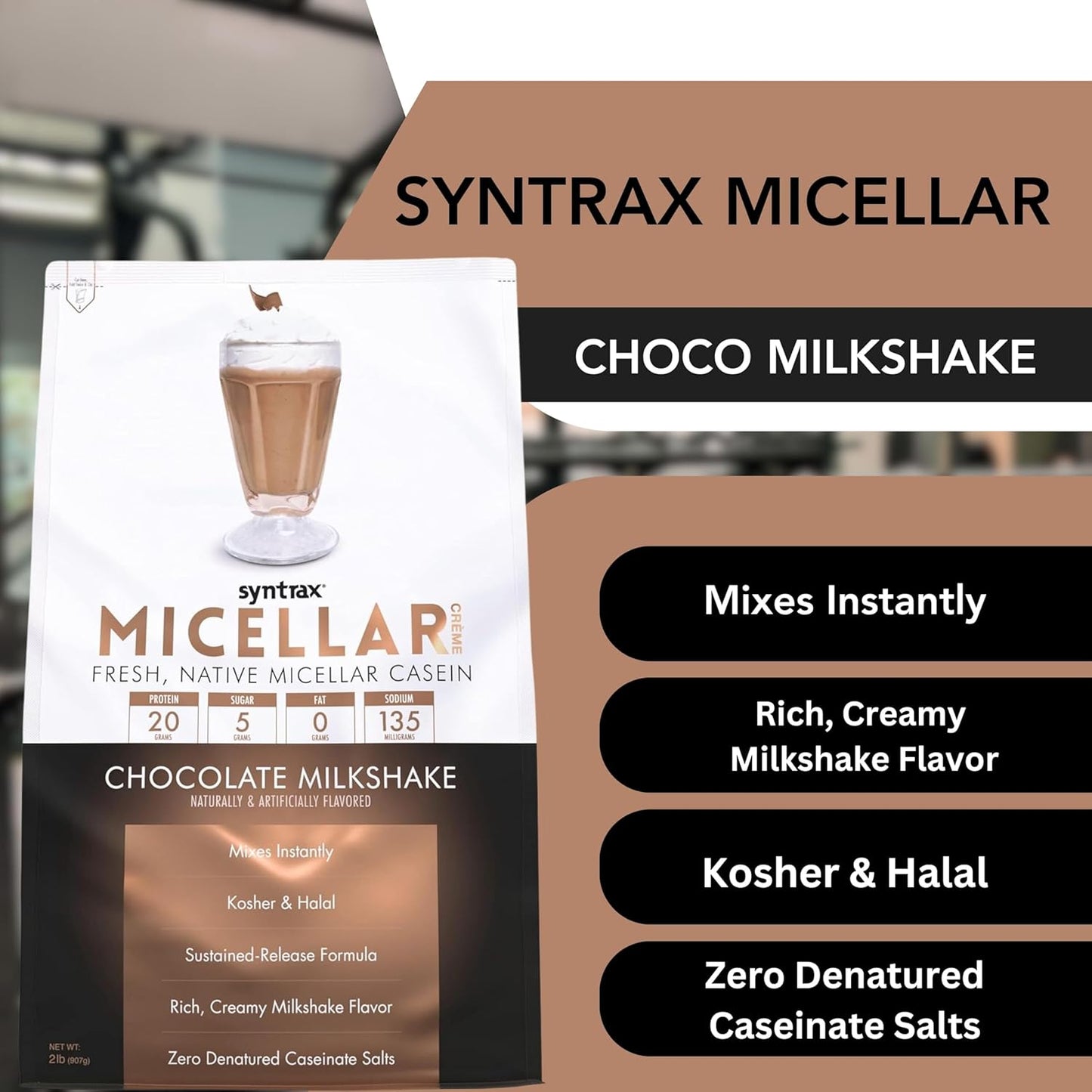 Syntrax Bundle: Micellar Créme Chocolate Milkshake, 2lb + Worldwide Nutrition Keychain