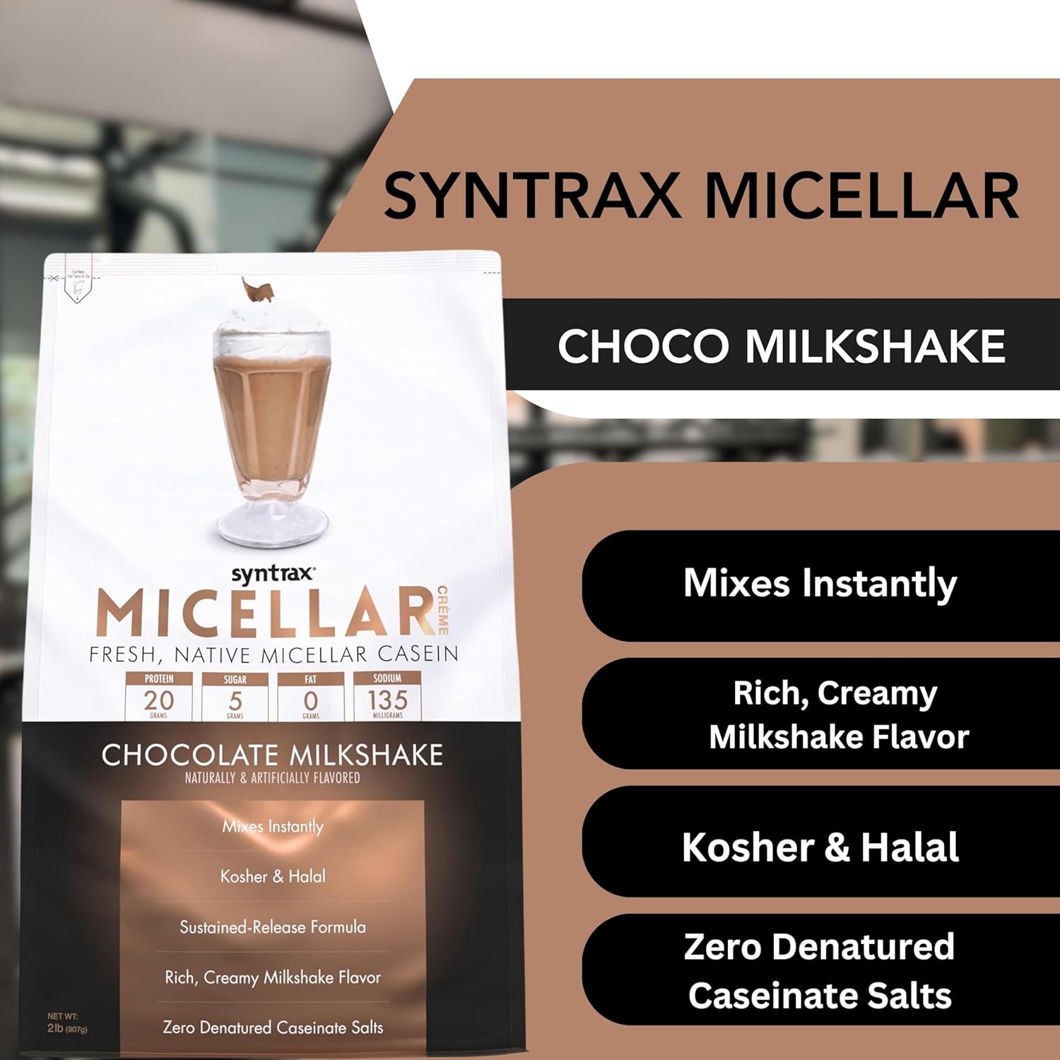 Syntrax Bundle: Micellar Créme Chocolate Milkshake, 2lb + Worldwide Nutrition Keychain