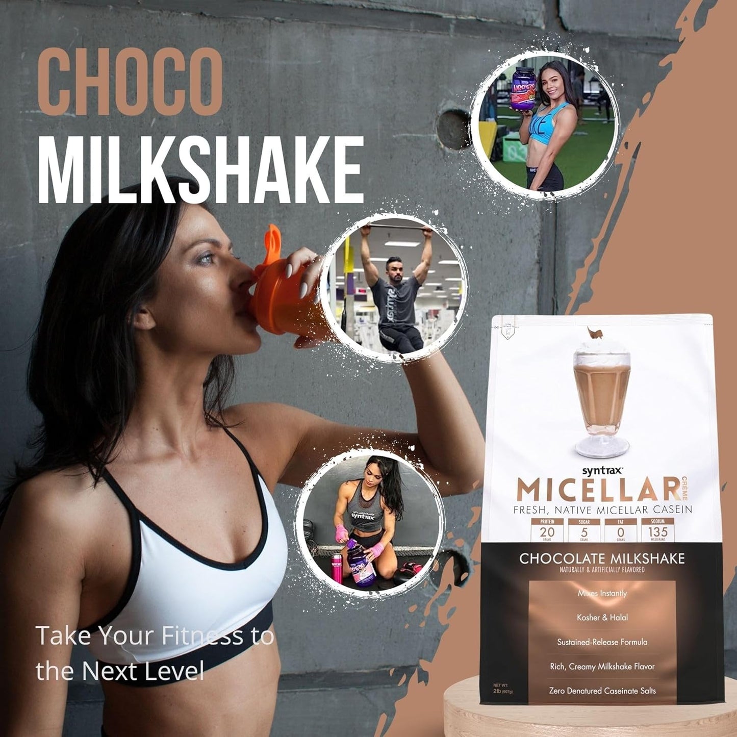 Syntrax Bundle: Micellar Créme Chocolate Milkshake, 2lb + Worldwide Nutrition Keychain