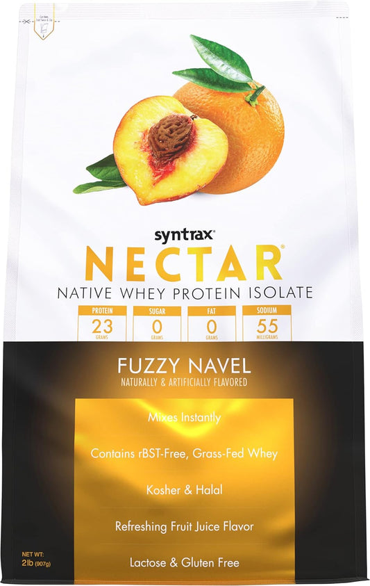 Syntrax Nutrition Nectar Fuzzy Navel Whey Isolate Protein Powder - Refreshing Fruit Flavor, 2 lbs