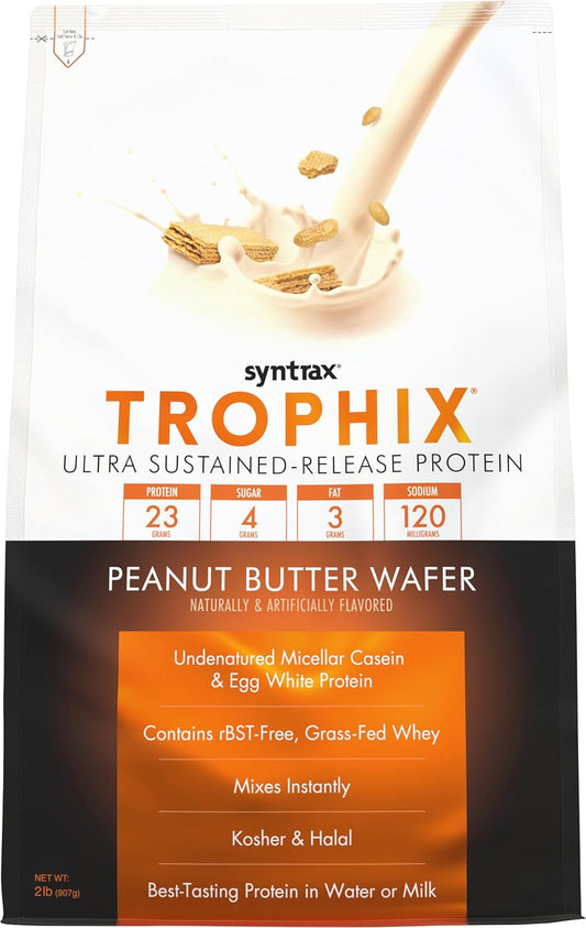Syntrax Nutrition Trophix Protein Powder, Peanut Butter Wafer Flavor, 4 lbs Total, Ultra Sustained-Release Blend with Real Wafer Pieces