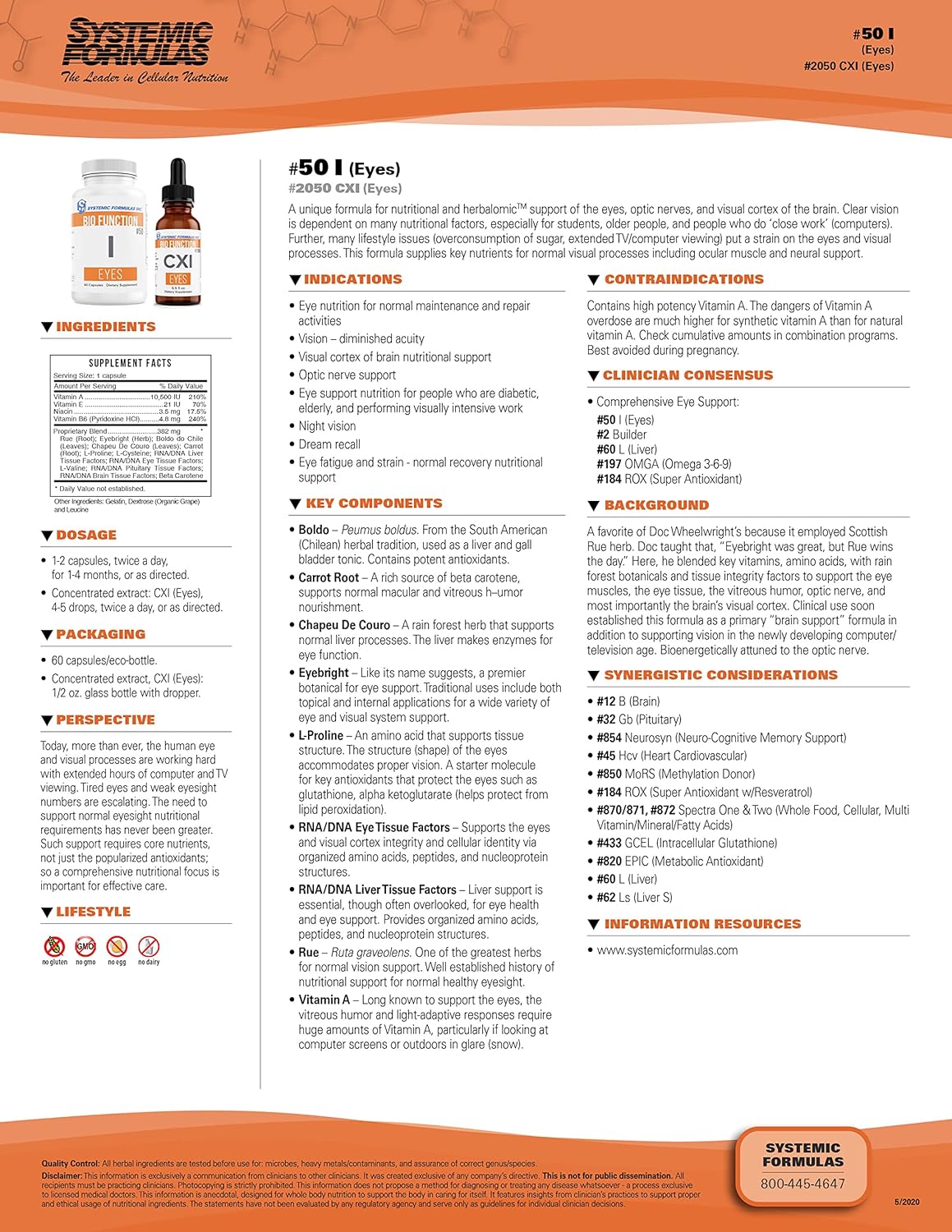 Systemic Formulas Bio Function I - Eyes 60 Capsules #50 - Vision Support Supplement for Adults, Eye Health Formula