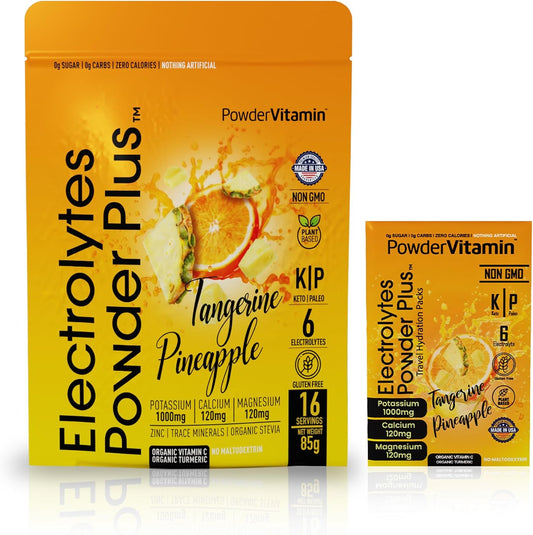 Tangerine Pineapple Electrolyte Powder with 1000mg Potassium, 120mg Calcium, 120mg Magnesium - Sugar Free Keto Hydration Packets