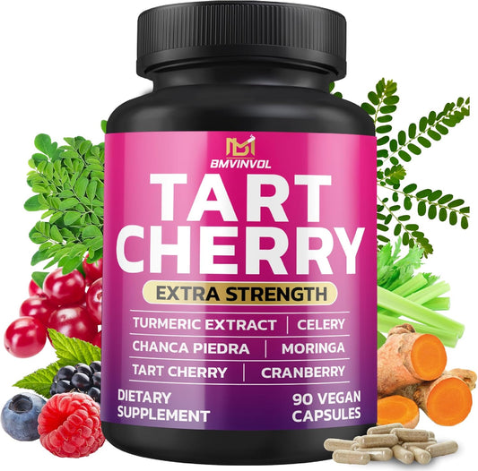 Tart Cherry 20:1 Extract Plus Moringa, Chanca Piedra, Celery, Cranberry Extract Capsules - 90 Count - 3 Month Supply