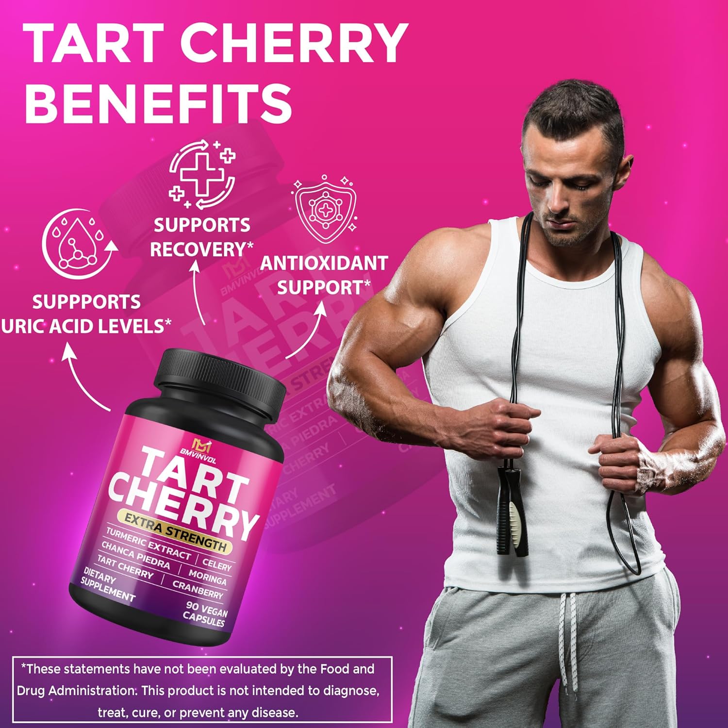 Tart Cherry 20:1 Extract Plus Moringa, Chanca Piedra, Celery, Cranberry Extract Capsules - 90 Count - 3 Month Supply