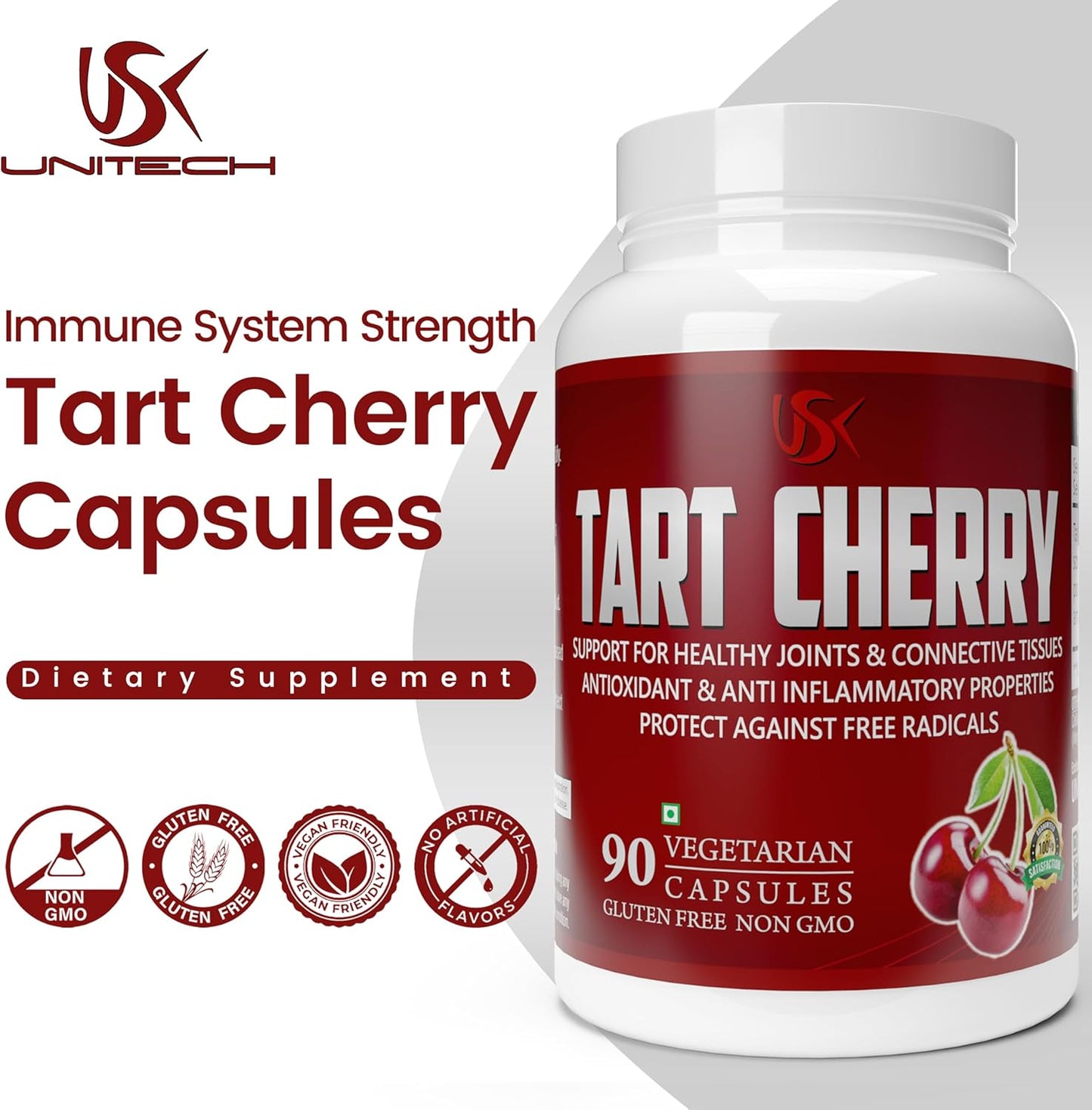 Tart Cherry Joint Support Capsules with Antioxidants & Magnesium | Boost Immune System & Muscle Recovery | 90 Vegetarian Capsules
