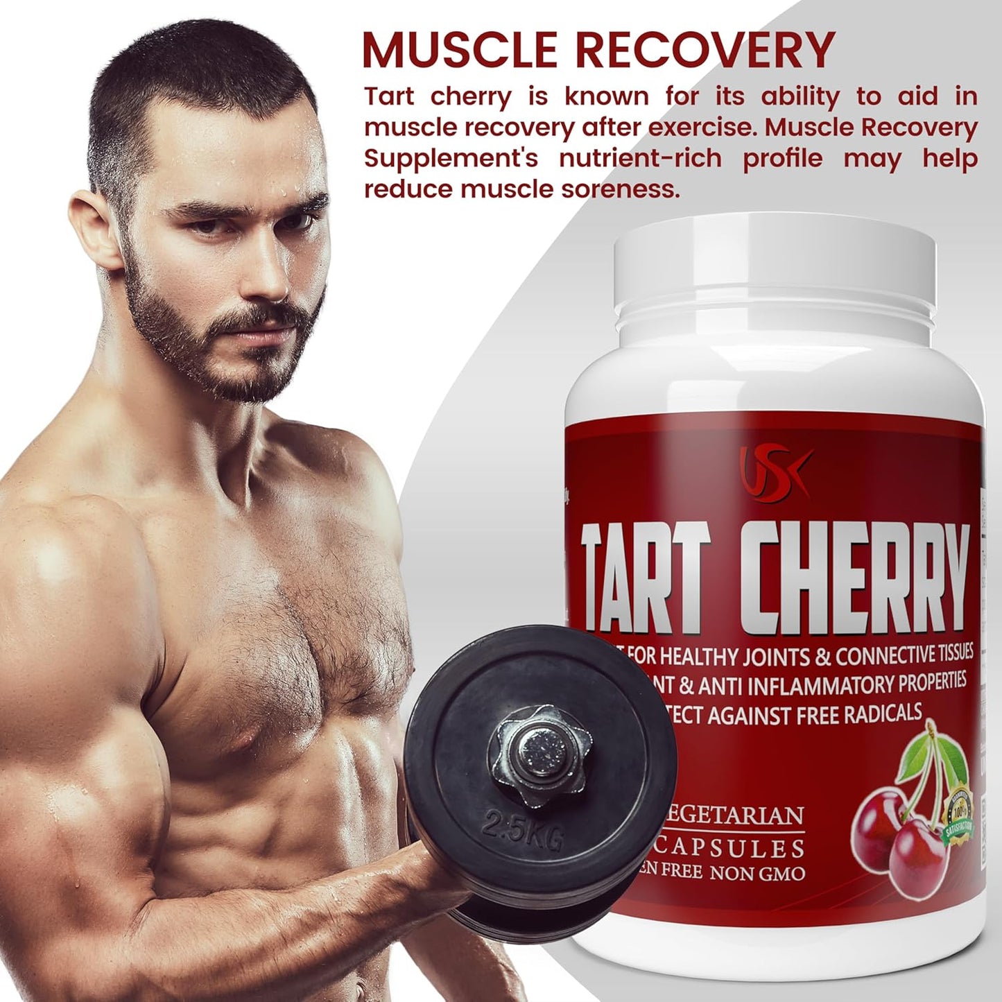 Tart Cherry Joint Support Capsules with Antioxidants & Magnesium | Boost Immune System & Muscle Recovery | 90 Vegetarian Capsules