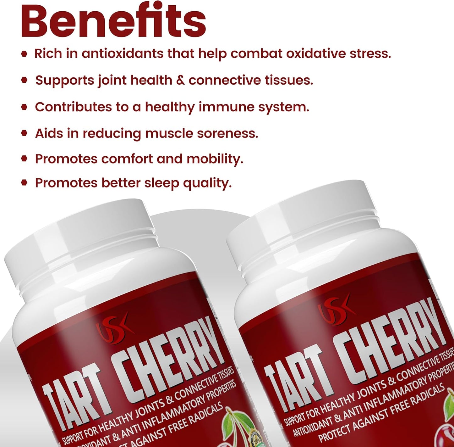 Tart Cherry Joint Support Capsules with Antioxidants & Magnesium | Boost Immune System & Muscle Recovery | 90 Vegetarian Capsules