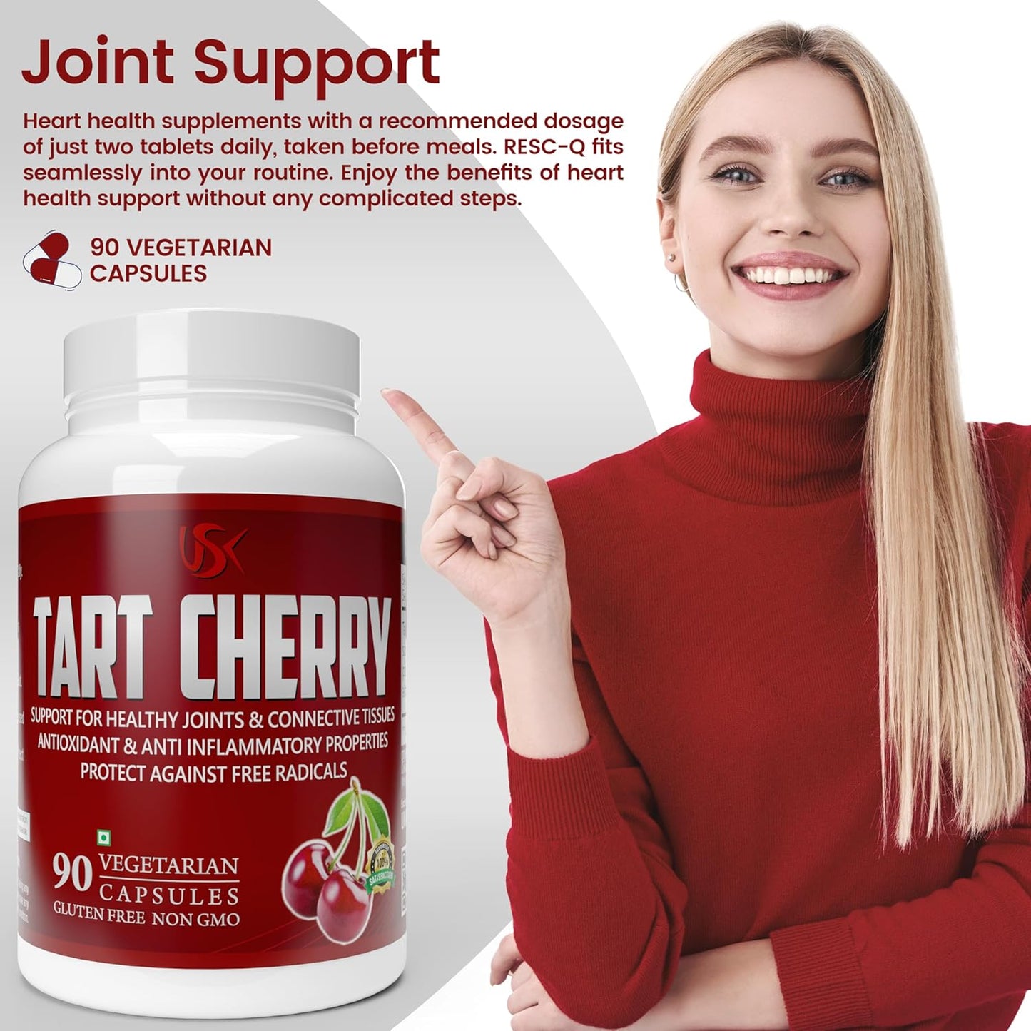 Tart Cherry Joint Support Capsules with Antioxidants & Magnesium | Boost Immune System & Muscle Recovery | 90 Vegetarian Capsules