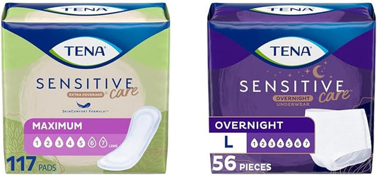 TENA Women's Incontinence Pads, Maximum Absorbency - Large, 56 Count, Overnight Absorbency, Postpartum & Bladder Control Underwear