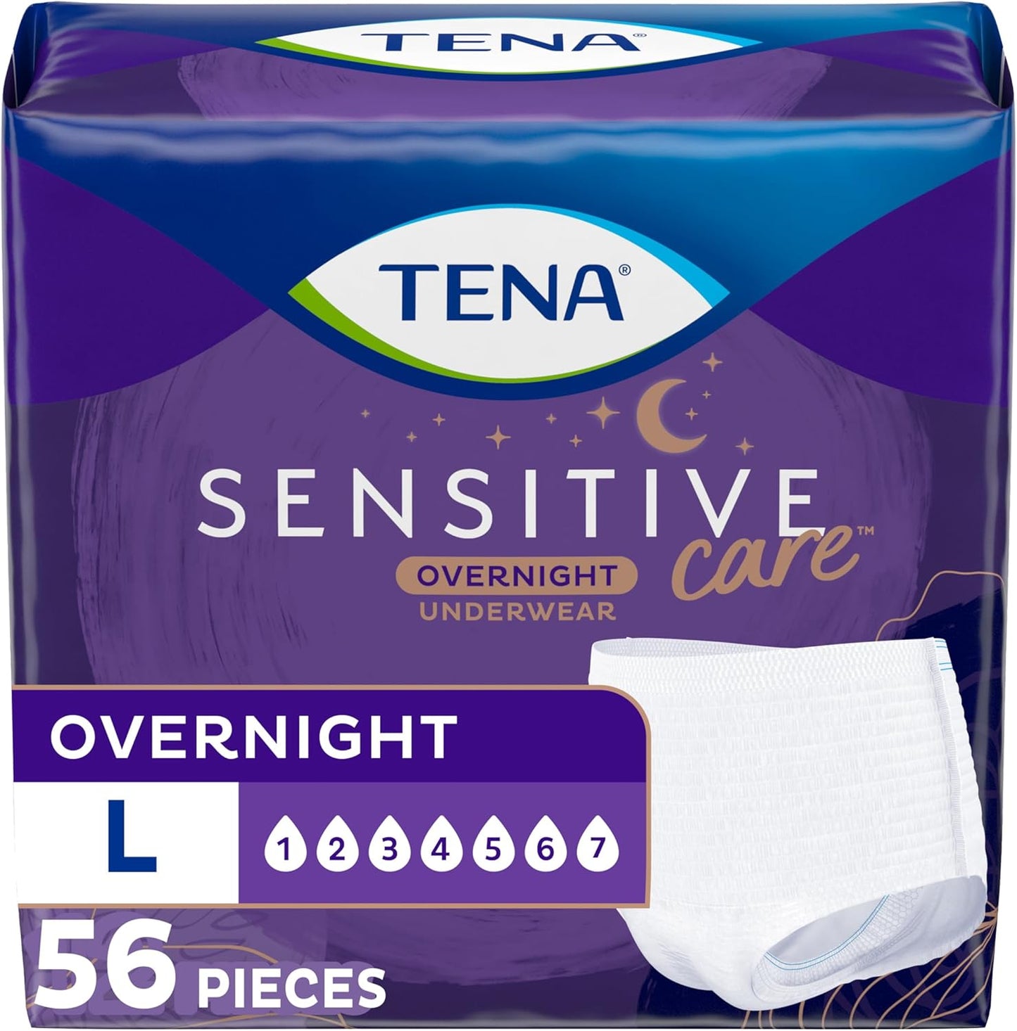 TENA Women's Incontinence Pads, Maximum Absorbency - Large, 56 Count, Overnight Absorbency, Postpartum & Bladder Control Underwear