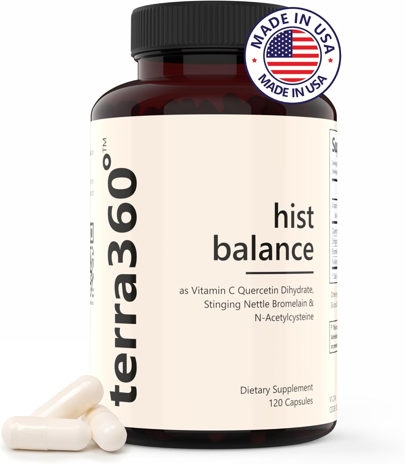 terra360° Hist Balance Capsules with Quercetin & Stinging Nettles - Antioxidant Supplement for Seasonal Support, Cellular, Immune & Heart Health - 120 Count