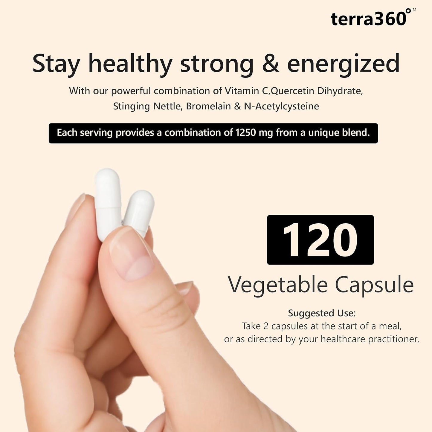 terra360° Hist Balance Capsules with Quercetin & Stinging Nettles - Antioxidant Supplement for Seasonal Support, Cellular, Immune & Heart Health - 120 Count