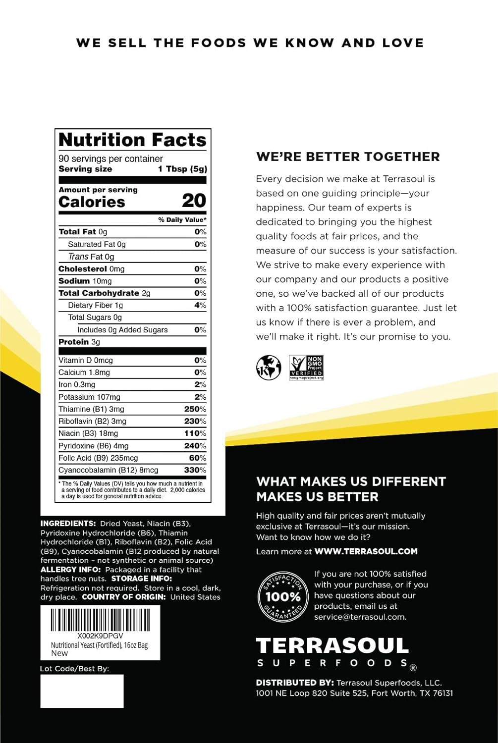 Terrasoul Superfoods Nutritional Yeast Flakes: 4 Lbs, Fortified Vegan Cheese Seasoning & Protein Boost