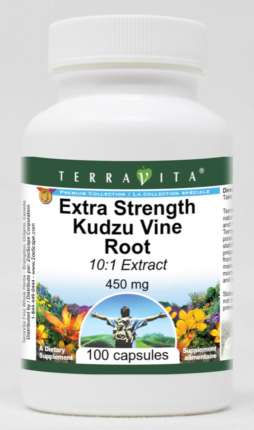 Terravita Kudzu Vine Root Extract Capsules - Extra Strength 10:1 - 450mg - 200 Count