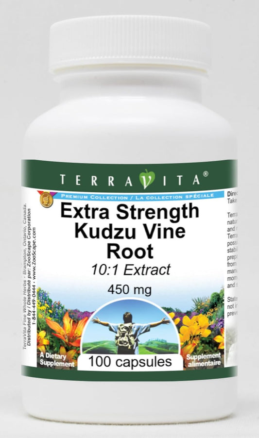 Terravita Kudzu Vine Root Extract Capsules - Extra Strength 10:1 - 450mg - 200 Count