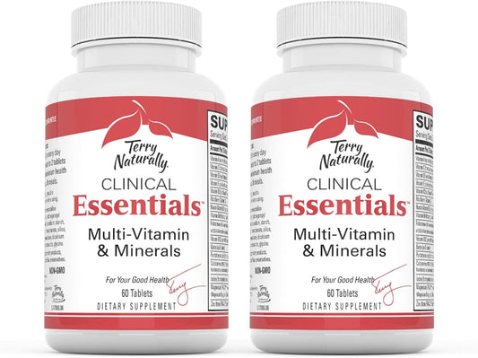 Terry Naturally Clinical Essentials - Bone, Cardiovascular, & Immune Health Support - Chelated Minerals, B-Vitamins, Vitamin C - 120 Tablets