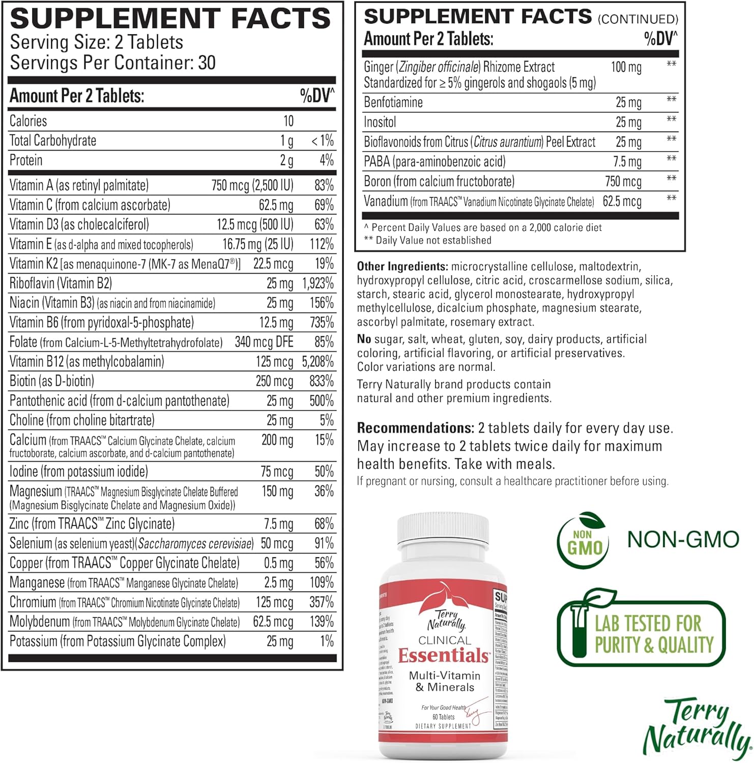 Terry Naturally Clinical Essentials - Bone, Cardiovascular, & Immune Health Support - Chelated Minerals, B-Vitamins, Vitamin C - 120 Tablets