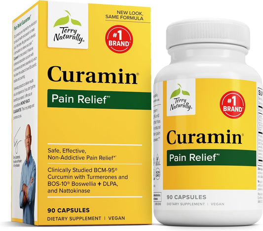 Terry Naturally Curamin Capsules - 90 Count - Curcumin, Boswellia, DLPA, Nattokinase - Non-GMO, Vegan, Gluten Free